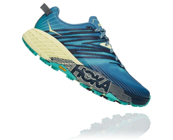 Hoka One One Speedgoat 4 Womens UK - Blue / Green Trail Running Shoes - IEVSN1937